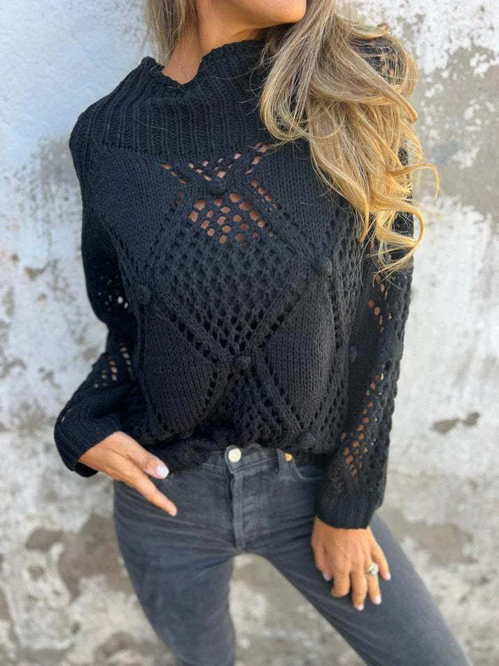 Damen luftiger Strickpullover mit einzigartigem Häkelmuster Drune