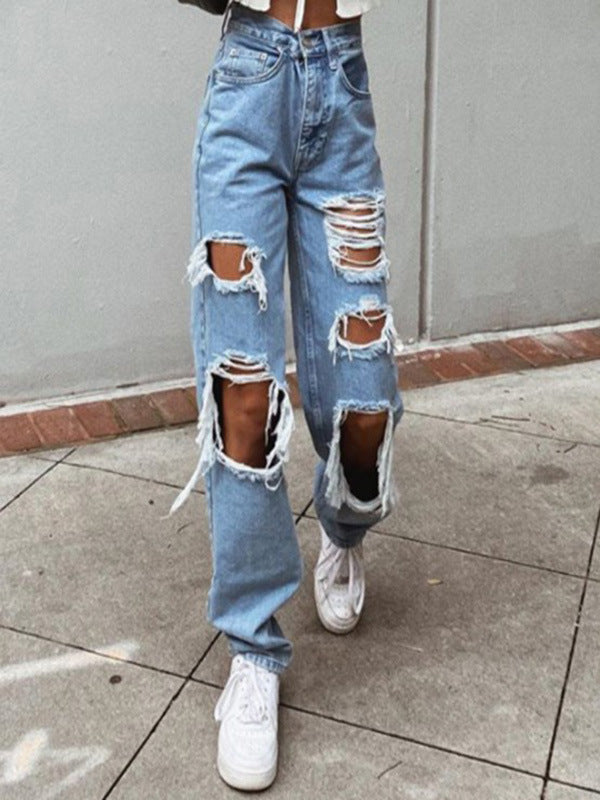 Damen lässige Destroyed Jeans mit weitem Bein Drune