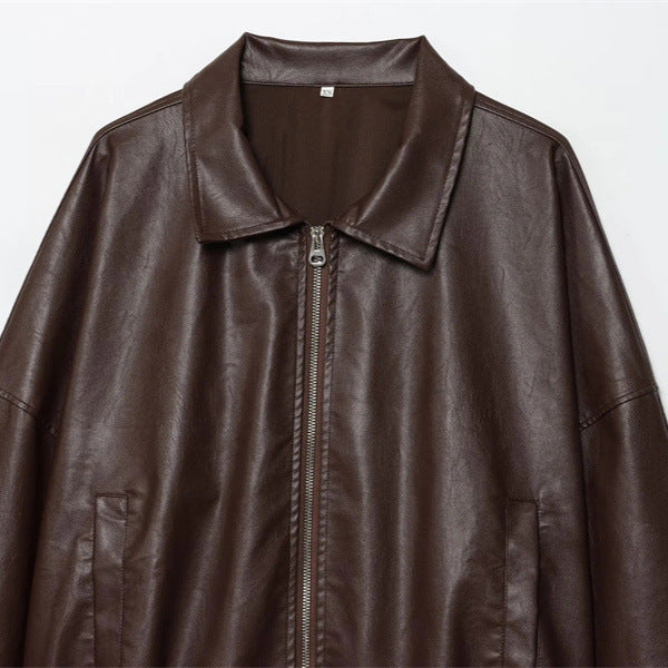 Damen cropped Kunstlederjacke im urbanen Stil mit breitem Kragen und praktischen Taschen Drune
