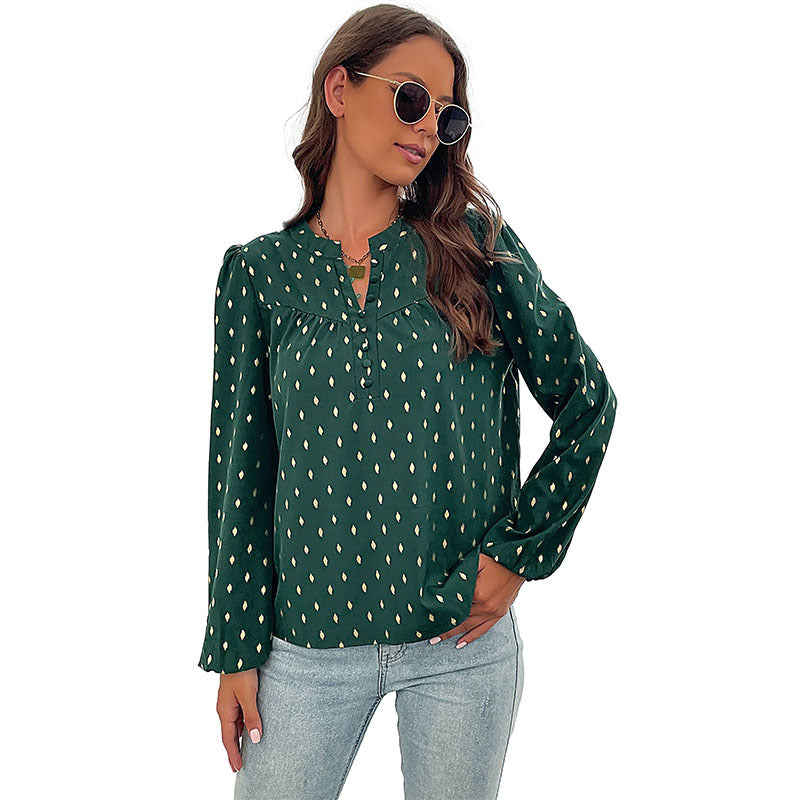 Damen Bluse mit dekorativen Knöpfen und eleganter Raffung Drune