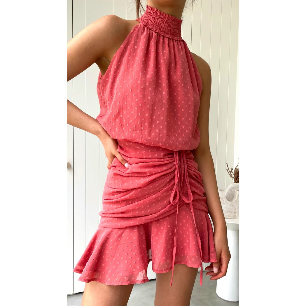 Damen Minikleid mit luxuriösem Kragen, seitlicher Raffung und fließendem Rock Drune