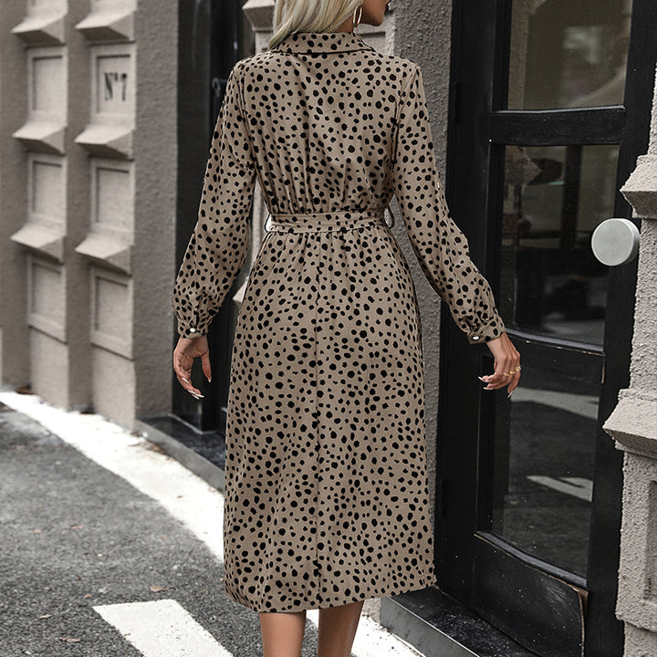 Damen Hemdblusenkleid mit taillierbarem Bund und modischem Punktedesign Drune