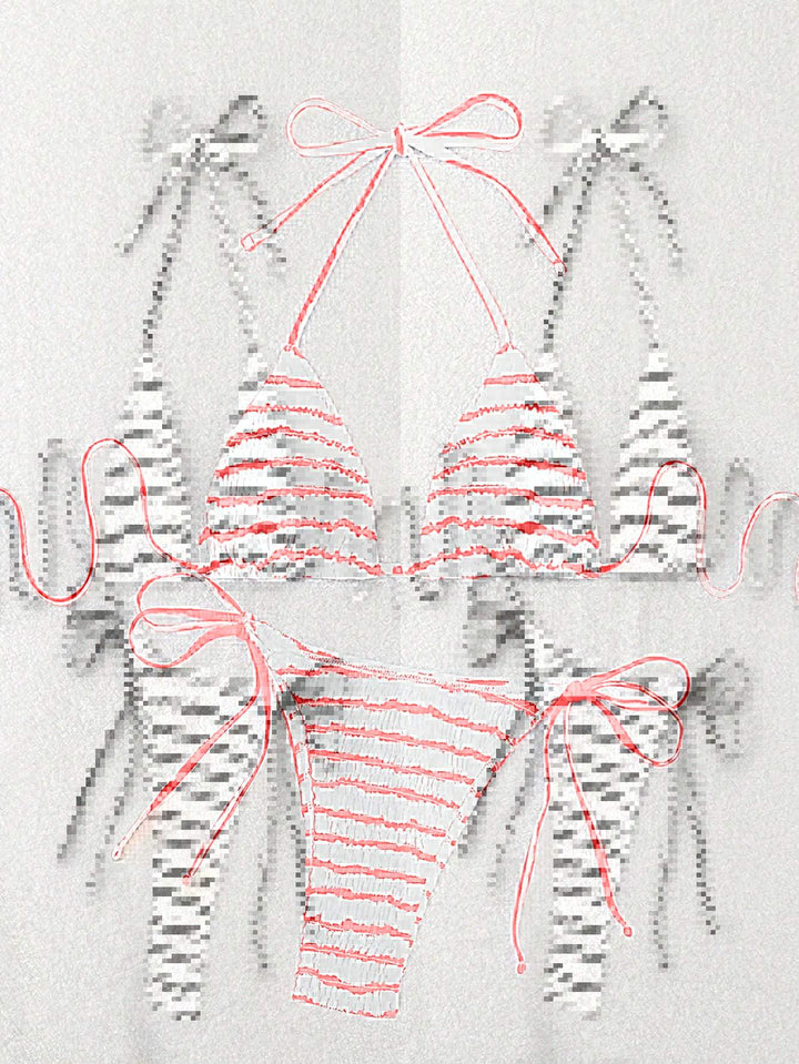 Damen Triangel-Bikini mit feinem Streifenmuster und raffinierten Bindebändern Drune