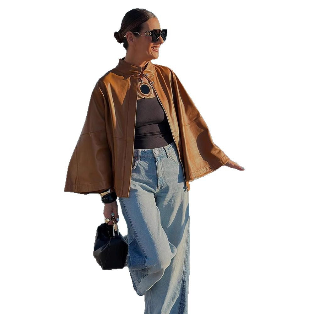 Damen Kunstlederjacke mit schickem Kapuzen-Design Drune