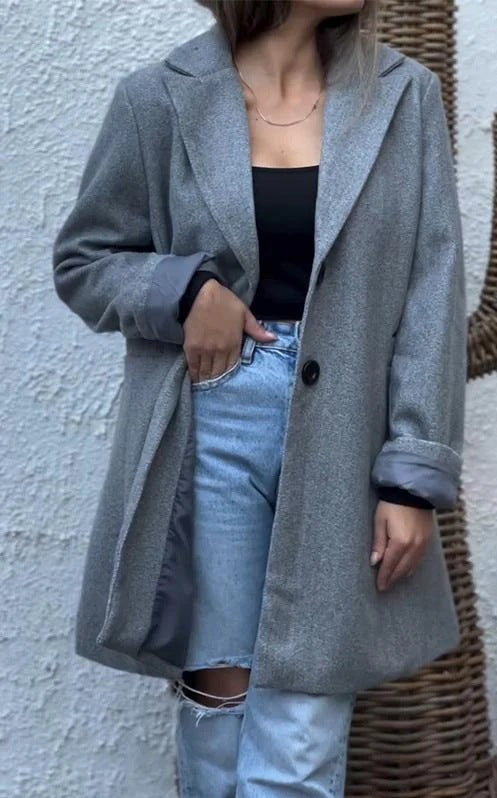 Damen eleganter Wollmantel mit schickem Reverskragen Drune
