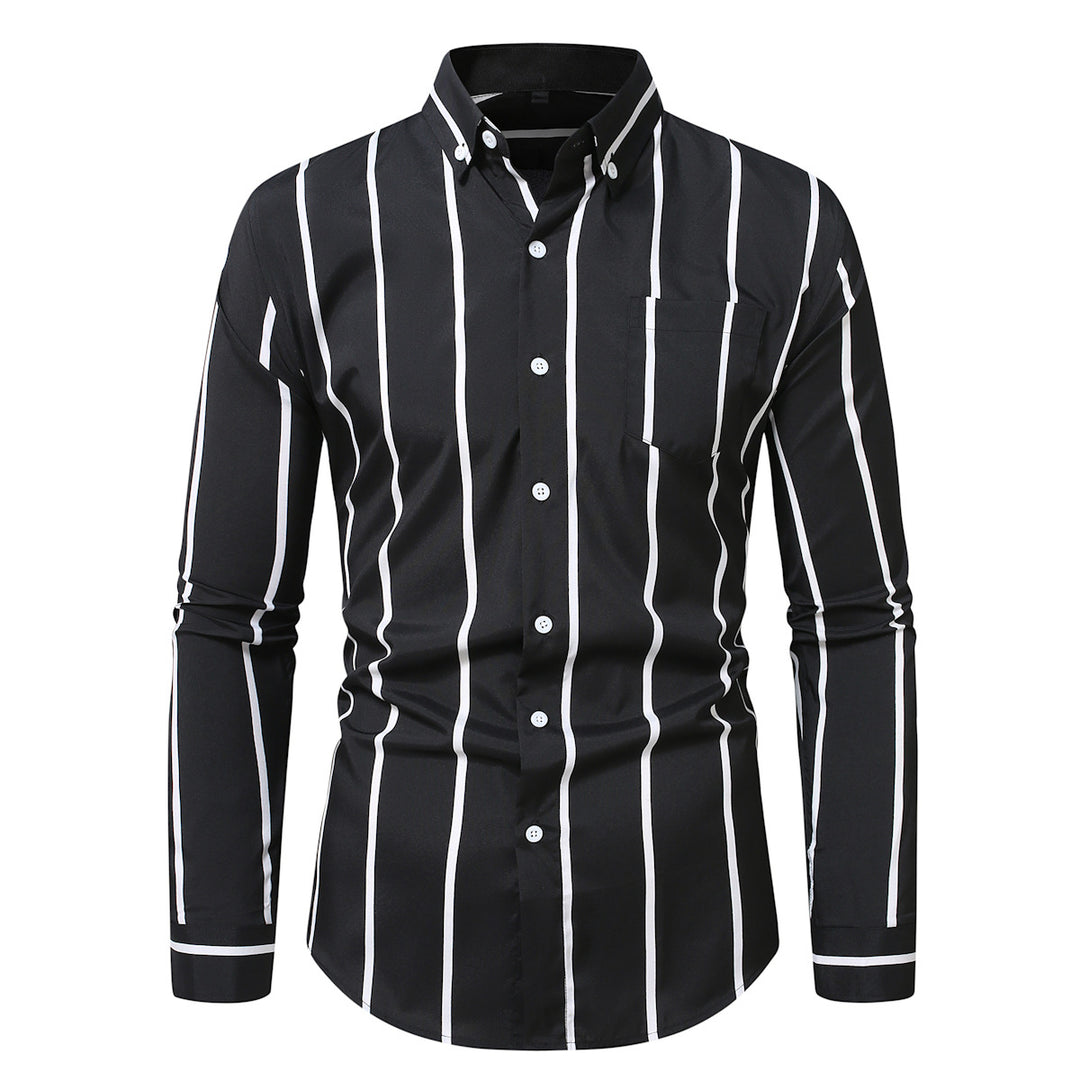 Herren nan tailliertes Langarmhemd mit vertikalem Streifenmuster und Button-Down-Kragen Drune