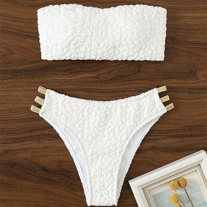 Damen Bandeau-Bikini mit strukturiertem Oberteil und dekorativen Details Drune