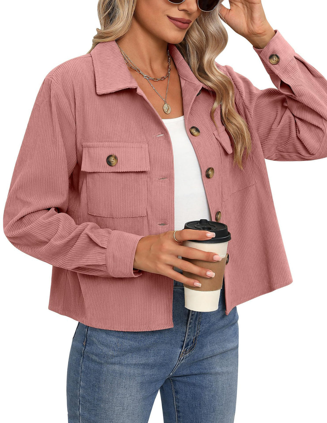 Damen lässige Utility-Jacke mit Knopfverschluss und praktischen Brusttaschen Drune
