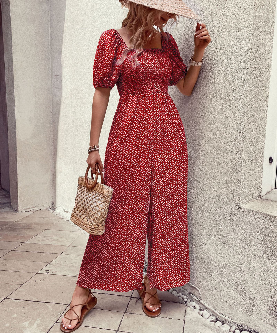 Damen lässiger Jumpsuit mit elastischem Bund und modischem Puffärmel-Design Drune
