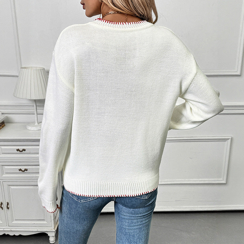Damen Strickpullover mit fruchtigem Erdbeer-Motiv und lässigem Schnitt Drune