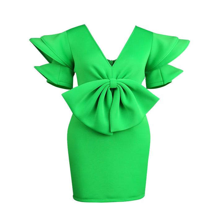 Damen Kleid mit voluminösen Rüschensäumen und dekorativem Schleifenakzent Drune