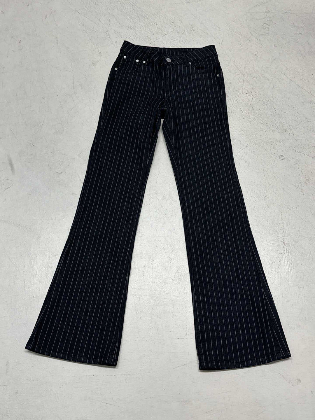 Damen nan taillierte Nadelstreifen Palazzo-Hose mit hohem Bund, Bügelfalte und weitem Bein Drune
