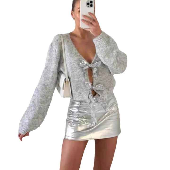 Damen Elegante Strickjacke mit glitzerndem Banddetail Drune