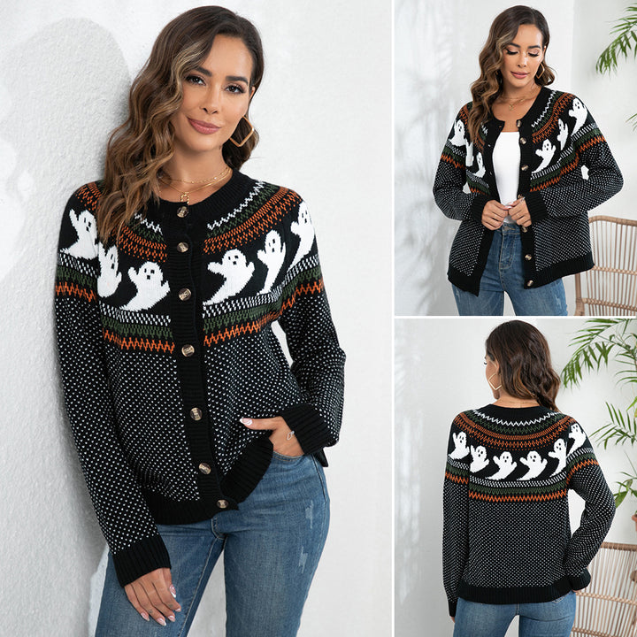 Damen Gruseliges Strickpullover mit Totenkopf-Motiv und weichem Material Drune