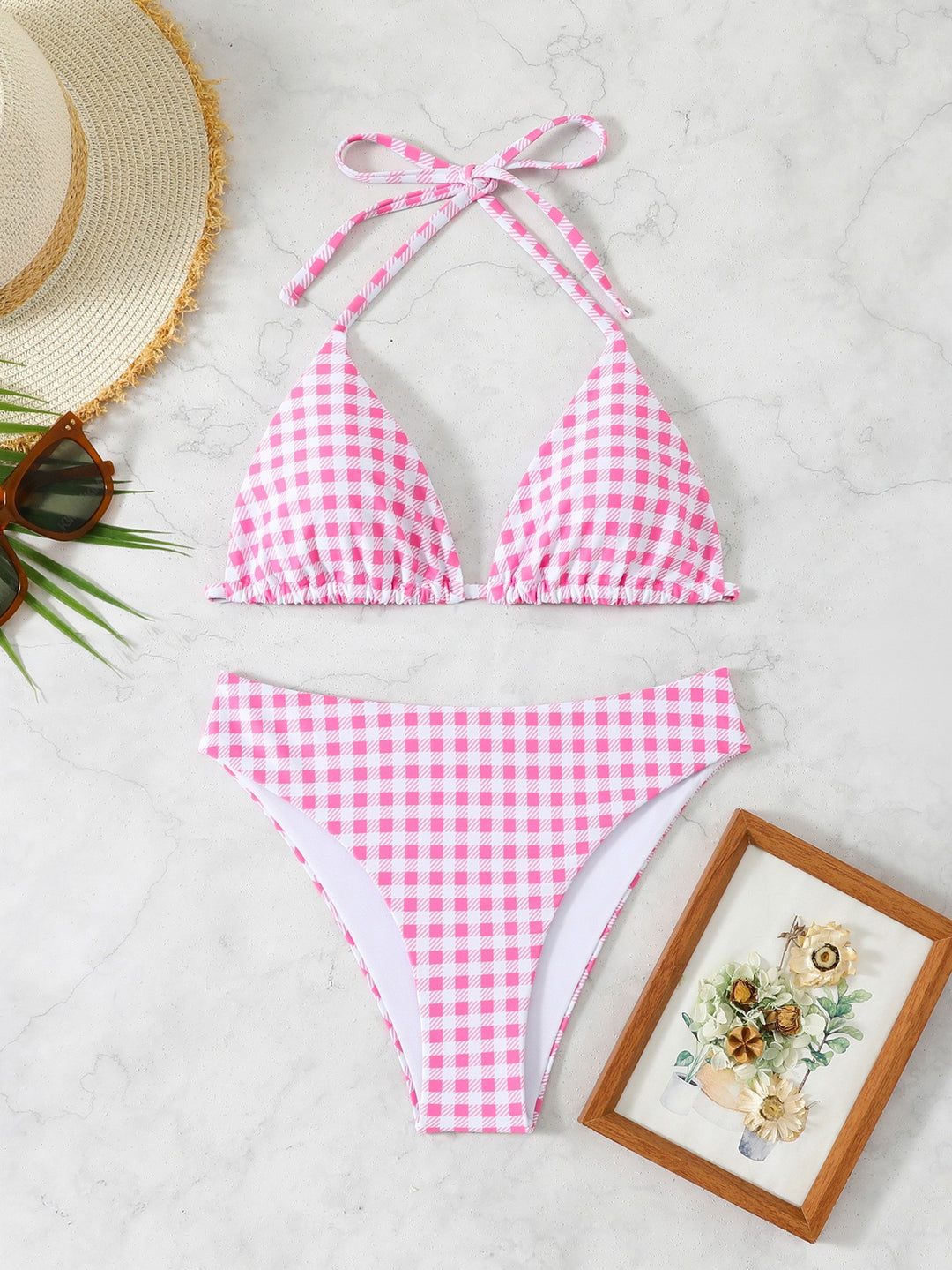 Damen Bikiniset mit floralem Muster und Gingham-Design Drune