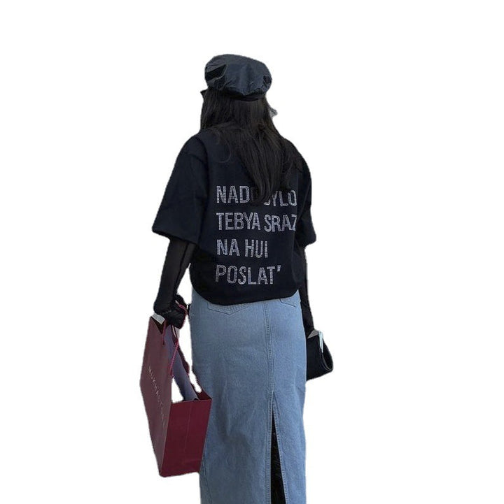 Damen oversized T-Shirt mit kreativem Strass-Design Drune