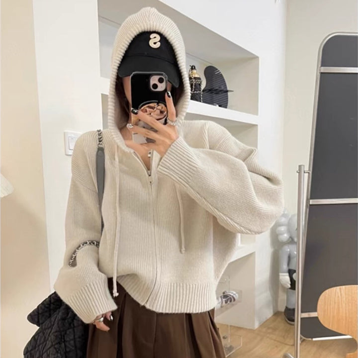 Damen cropped Hoodie mit durchgehendem Reißverschluss und Kapuze Drune