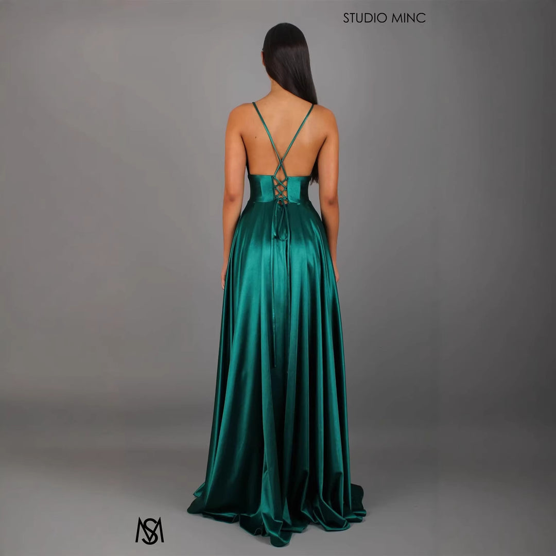 Damen Elegantes Maxikleid mit tiefem V-Ausschnitt und modischem Schlitz Drune