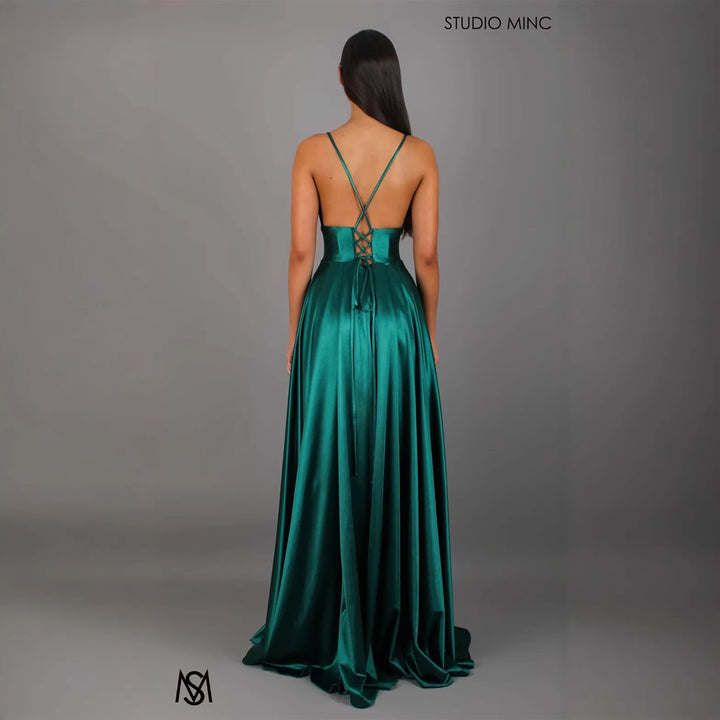 Damen Elegantes Maxikleid mit tiefem V-Ausschnitt und modischem Schlitz Drune