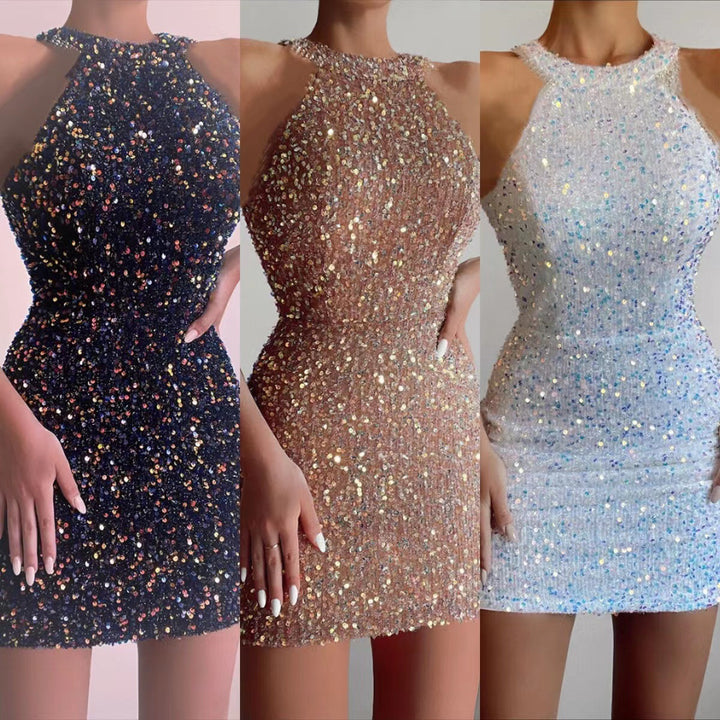 Damen Glitzerndes Minikleid mit halber Halsausschnitt und figurbetontem Schnitt Drune