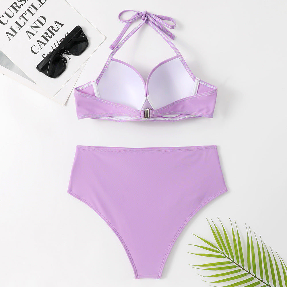 Damen hochgeschnittener Bikini mit gepolstertem Oberteil und elegantem Wickelband Drune
