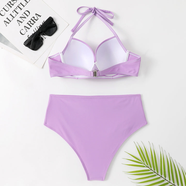 Damen hochgeschnittener Bikini mit gepolstertem Oberteil und elegantem Wickelband Drune