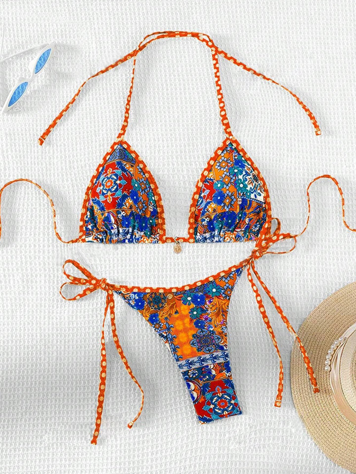 Damen Triangel-Bikini mit floralem Design und verstellbaren Bändern Drune
