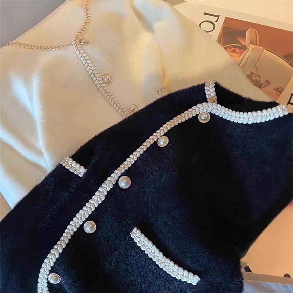 Damen Elegante Strickjacke mit Perlenverzierungen Drune