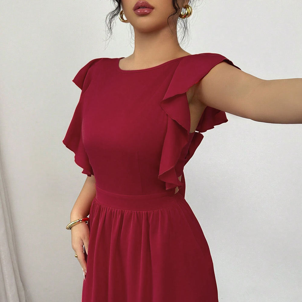 Damen Maxikleid mit voluminösen Rüschendetails und raffiniertem Rückenausschnitt Drune