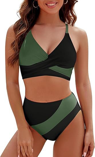 Damen Hoch tailliertes Bikini-Set mit modischem Wickeloberteil Drune