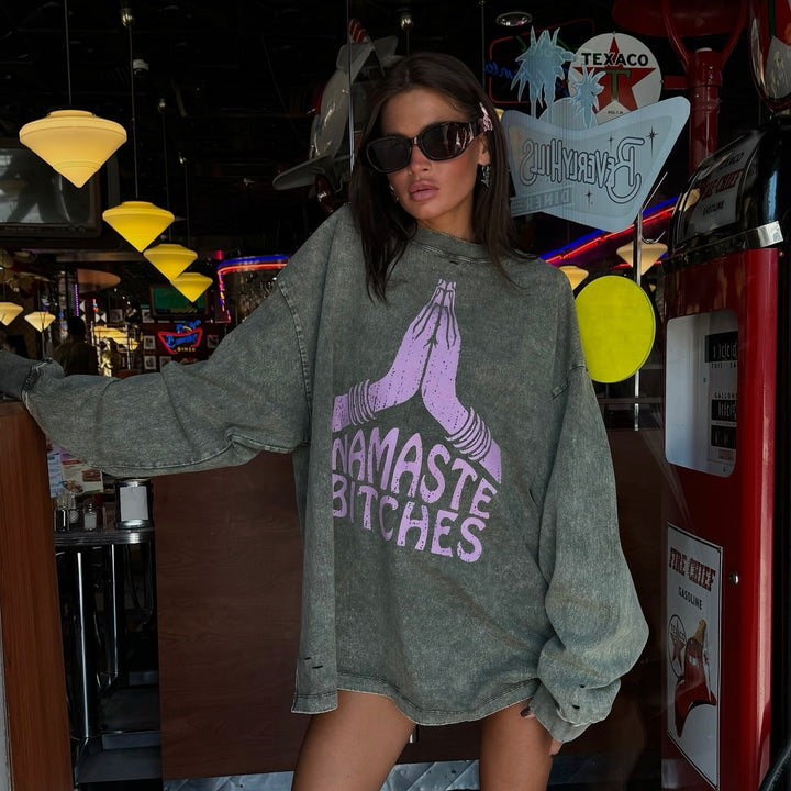 Damen Oversized Sweatshirt mit kreativem Schriftzug und lässigem Schnitt Drune