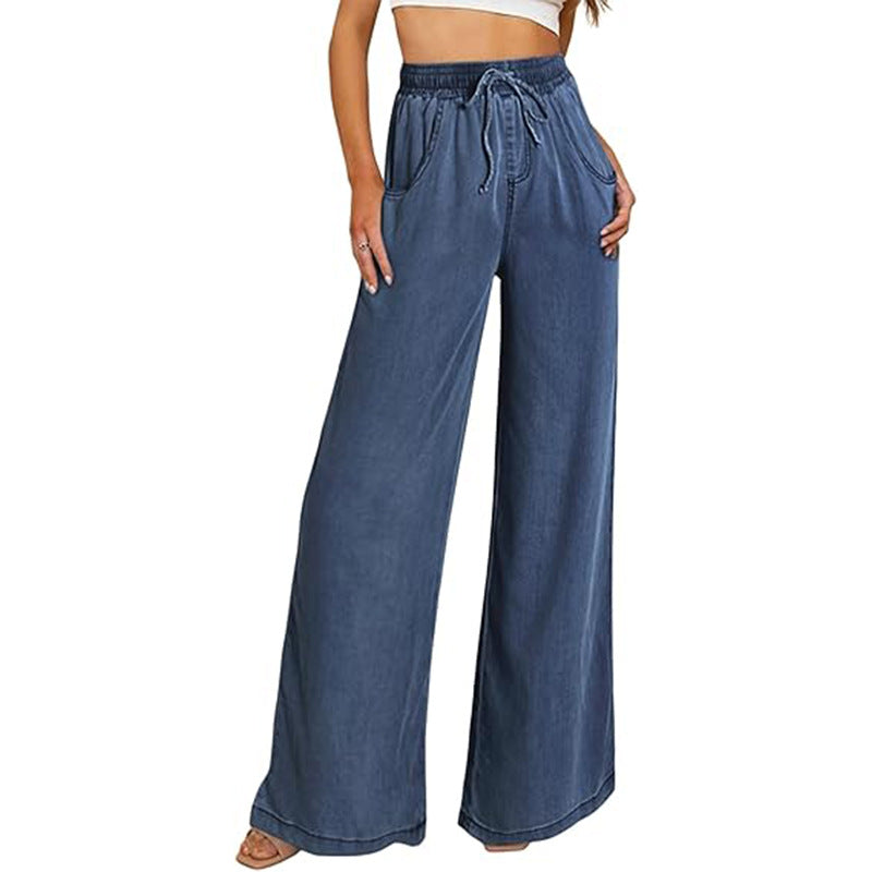 Damen weite Jeanshose mit elastischem Bund und seitlichen Taschen Drune