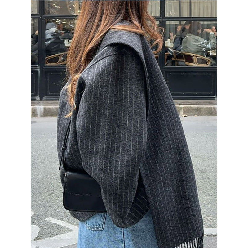 Damen Modische und lässige Wolljacke mit schickem Kragen Drune