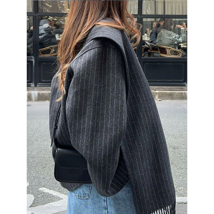 Damen Modische und lässige Wolljacke mit schickem Kragen Drune
