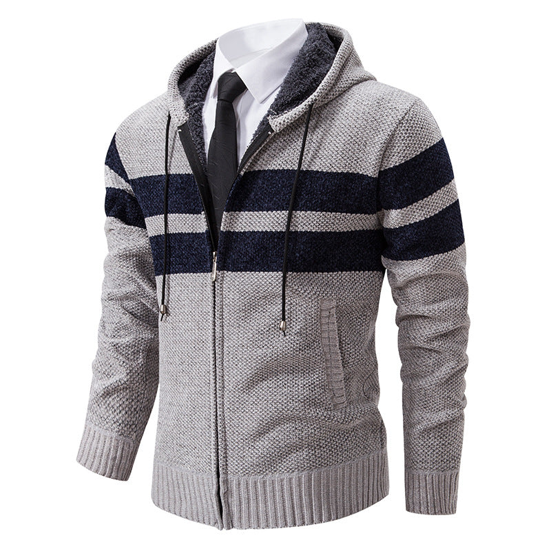 Herren nan gestrickte Kapuzenjacke mit Teddyfutter, verdecktem Reißverschluss und kontrastreifen Drune