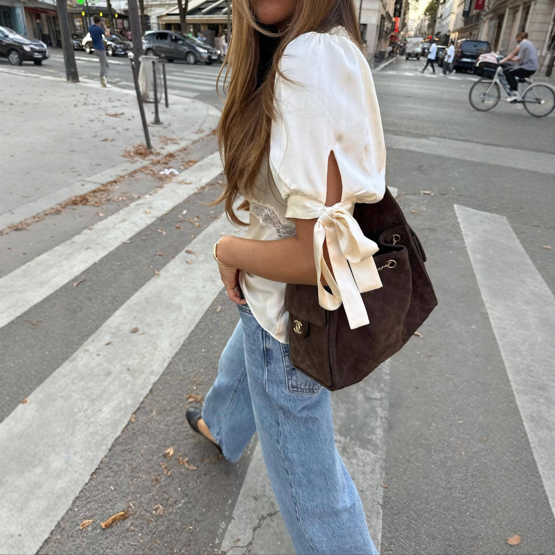 Damen Satinbluse mit Spitzenakzenten Drune
