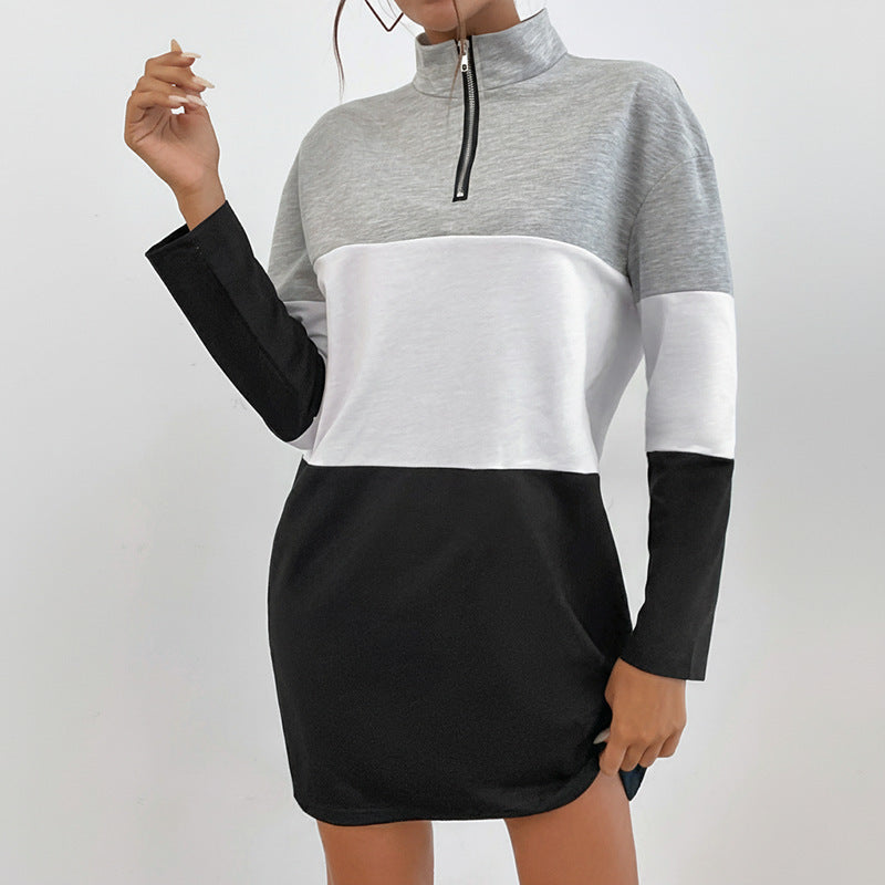 Damen sportliches Sweatkleid mit halbhoch geschlossenem Kragen und modernen Farbblock-Design Drune