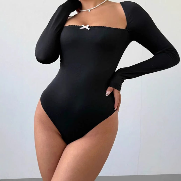 Damen Figurbetontes Langarm-Body mit elegantem Ausschnitt Drune