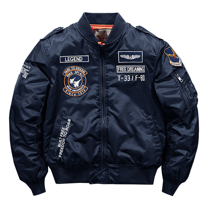 Herren  von den Alpen inspirierte Flug-Bomberjacke mit gestickten Patches und verstärktem Rippbund Drune