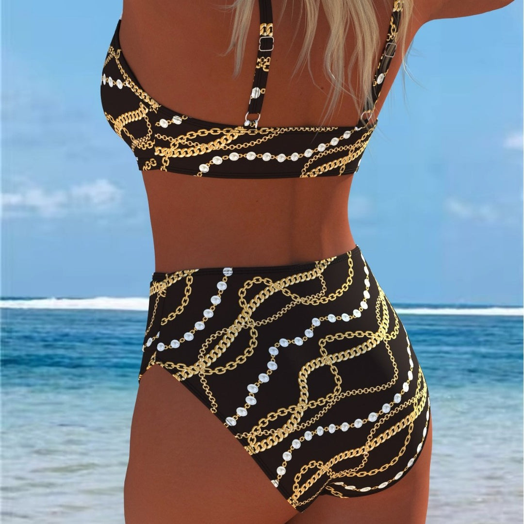 Damen Bikini-Set mit luxuriösem Ketten-Design und hohem Taillenbund Drune