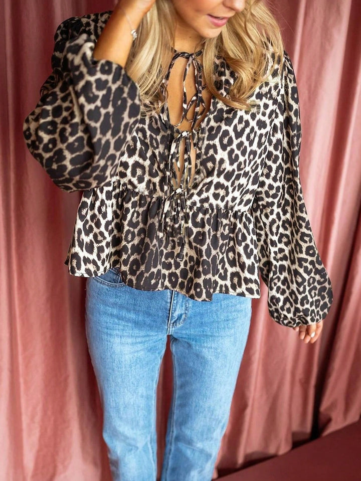 Damen Bluse mit Leo-Print und Rüschen Drune
