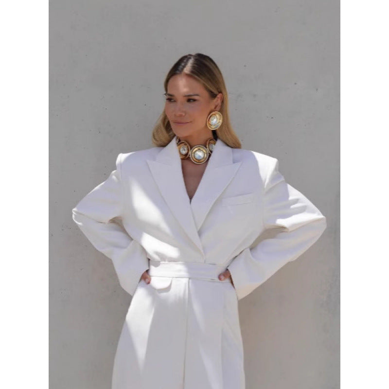 Damen elegante Oversized Blazerjacke mit Taillengürtel Drune