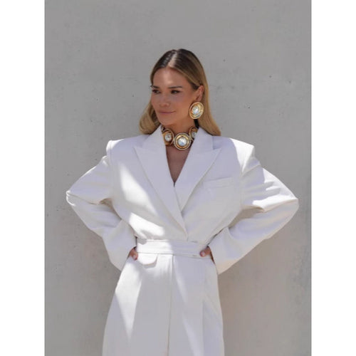 Damen elegante Oversized Blazerjacke mit Taillengürtel Drune