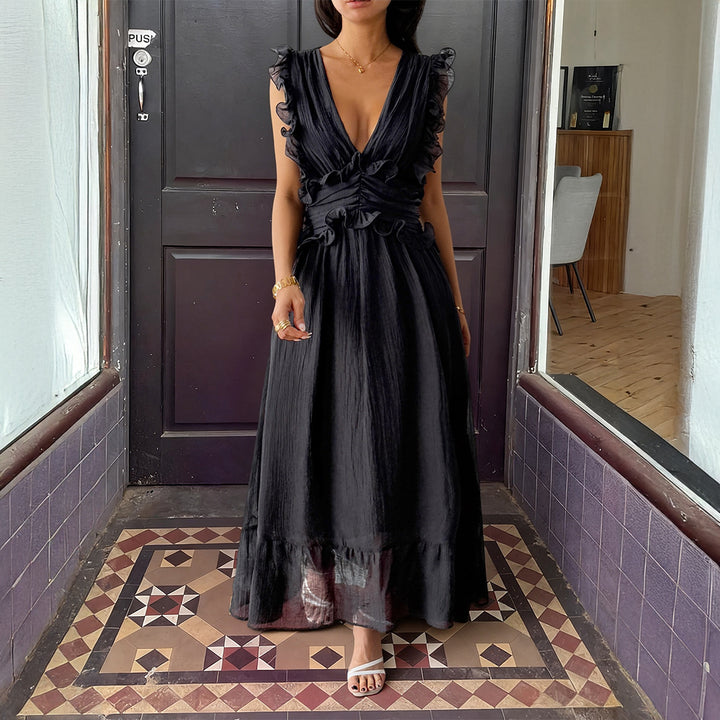 Damen Elegantes Wickelkleid mit Rüschendetails und taillierter Silhouette Drune