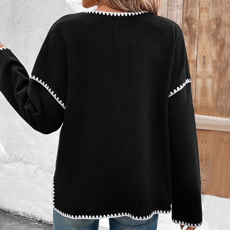 Damen Kuschelige Strickjacke mit dekorativen Kontrastnähten und praktischen Taschen Drune