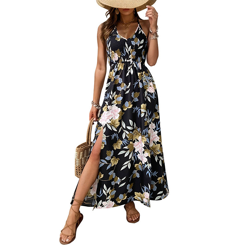 Damen Maxikleid mit floralem Druck und verstellbaren Spaghettiträgern Drune