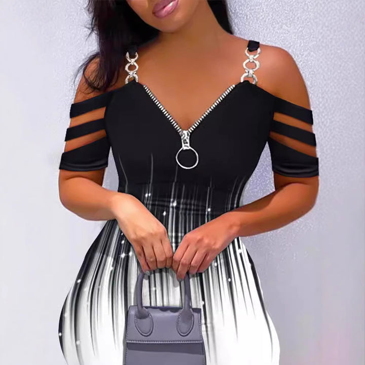 Damen Kleid mit Off-Shoulder-Design und Reißverschluss-Detail Drune