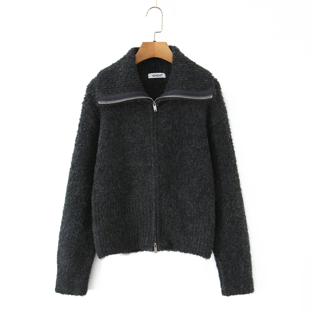 Damen elegante Kurzjacke mit weichem Stehkragen und Reißverschluss Drune