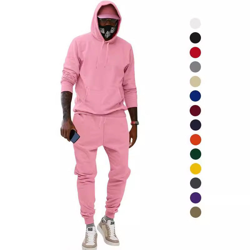 Herren nan lässiges Hoodie- und Jogging-Set aus French Terry mit Kängurutasche, gerippten Bündchen und elastischem Tunnelzugbund Drune