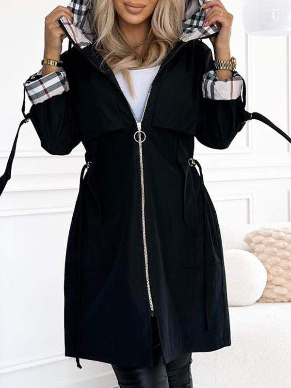 Damen moderne Utility-Jacke mit verstellbarem Gürtel und Kapuze Drune